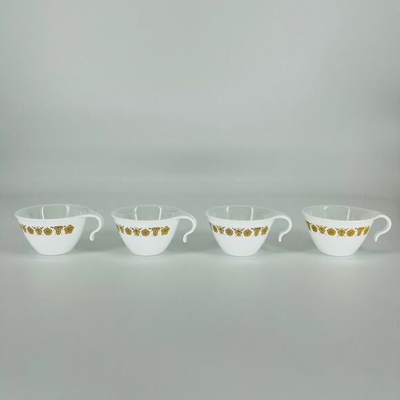 Vintage Corelle by Corning Butterfly Gold Flat Coffee Tea Cups - Set of 4 - GUC - Picture 3 of 11